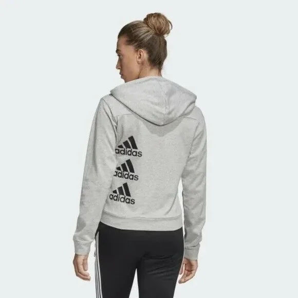 Adidas Must Haves Stacked Logo Hoodie Women’s Full Zip Sweatshirt Gray Hoody - Picture 2 of 9